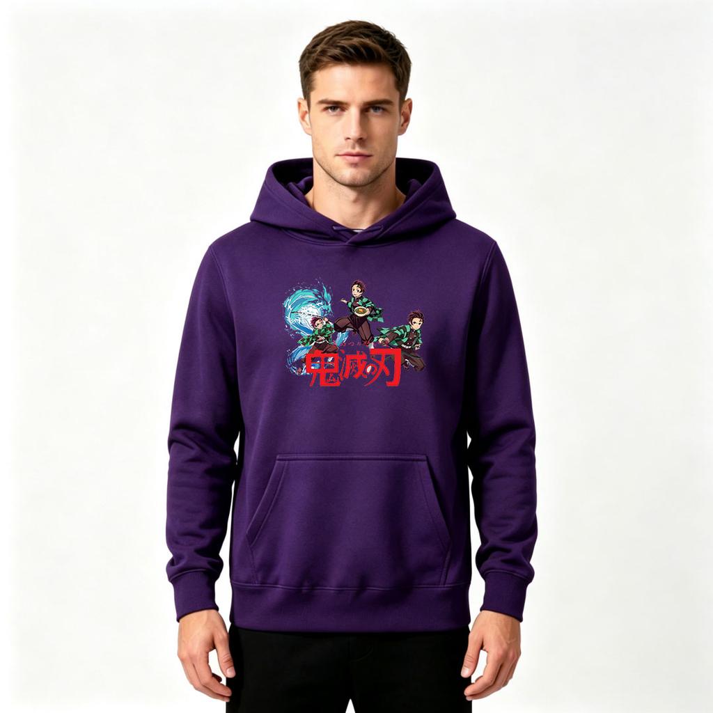 Men's Anime Printed Pullover Hoodie Casual Long Sleeve Sweatshirt for Daily Wear