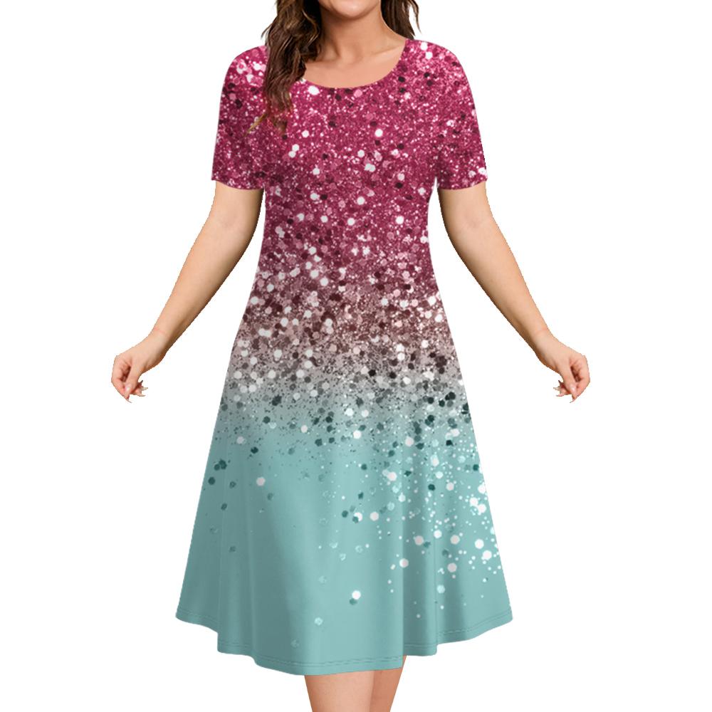 Модные элегантные женские платья Женское вечернее платье Цветной столкновительный пуловер с круглым вырезом Оверсайз Повседневная одежда А-силуэта Тренд 2024