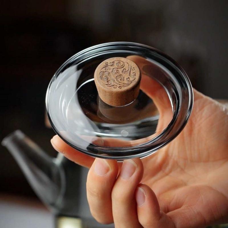 Чайник из высокоборосиликатного стекла с ручкой из грецкого ореха, кипятильный чайник, чайник для кипячения на плите с подъемной дугой