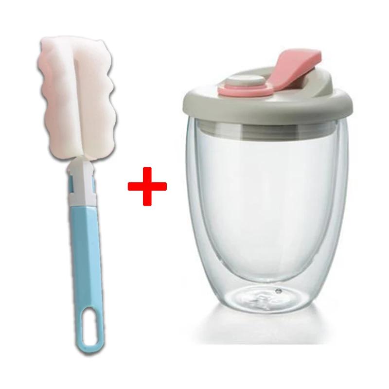 Double Wall Glass Cups with Lid, Reusable Insulated Tea Mug, Dishwasher Safe, Eco Friendly, Coffee Travel Mugs, Dishwasher Safe