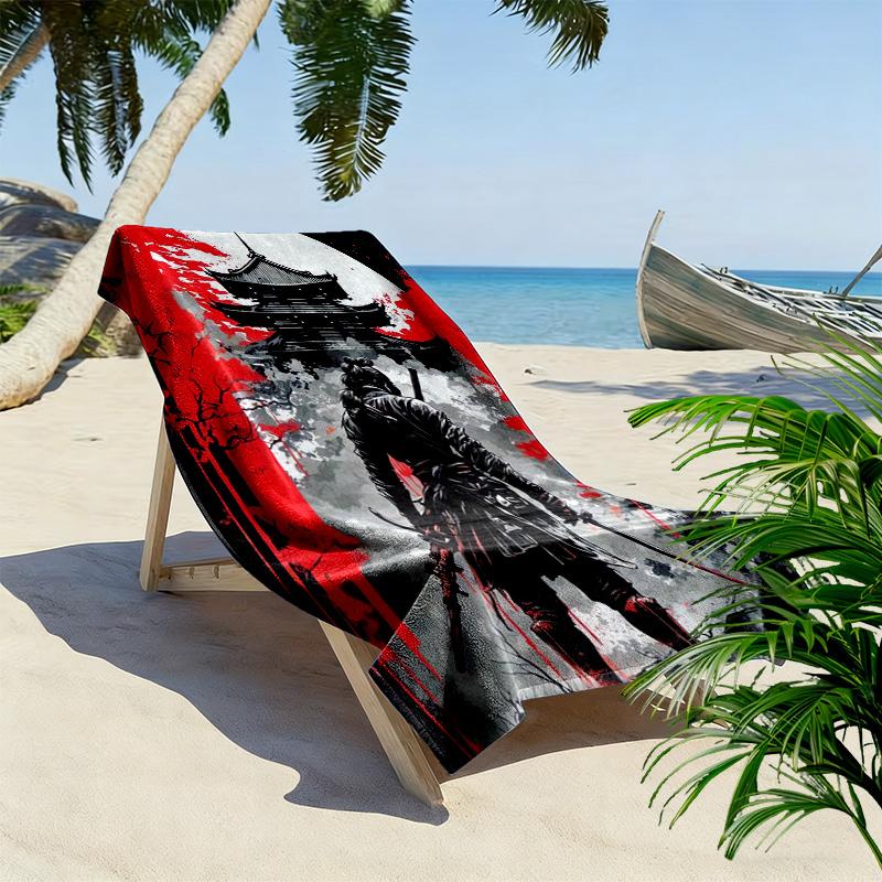Japanese Samurai Print Beach Towel, Large Soft Quick Dry Towel for Beach Camping Swimming