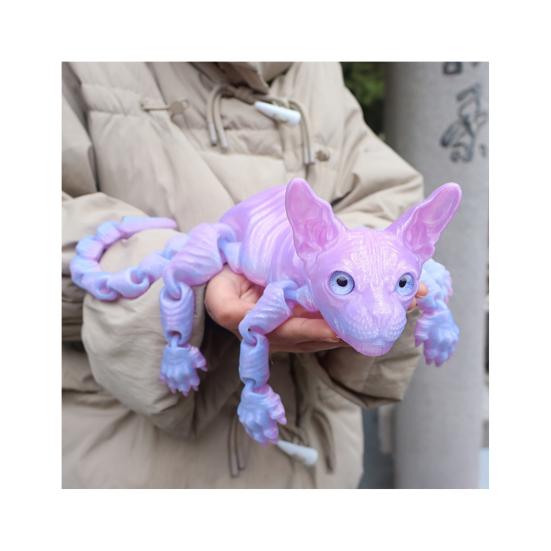 Articulated Hairless Cat 3D Printed Sphynx Cat Figure Flexible Cat Stress Relief Desk Pet Fidget Toy Home Office Decor for Cat Lover And Collector