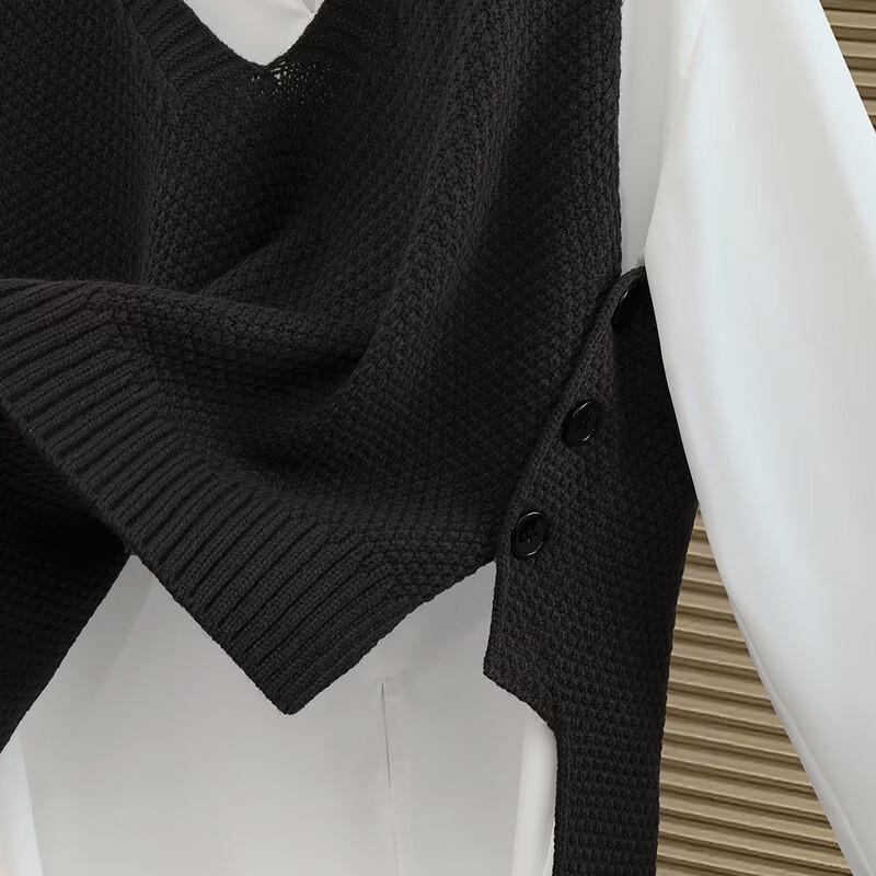 Женский комплект из двух предметов: рубашка с лацканами и длинным рукавом и асимметричный жилет