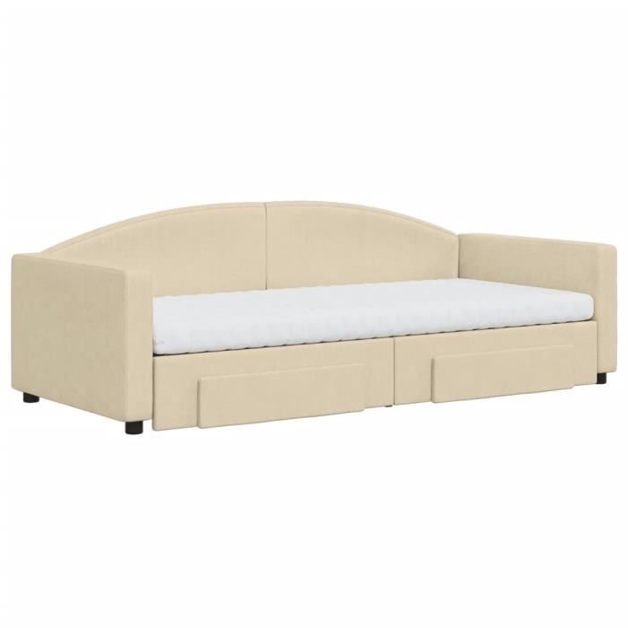 VidaXL Daybed with Trundle and Drawers Cream 90x200 Cm Fabric 3197246