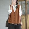 Вязаный жилет, женский кардиган с v-образным вырезом, художественный свободный и универсальный однотонный жилет без рукавов с полым карманом