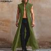Summer Men Satnd Neck Sleeveless Open Front Casual Loose Long Tanks Coats