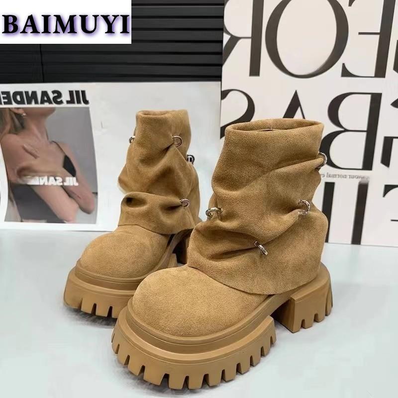 Ботильоны на платформе женские замшевые туфли челси на каблуках дизайнерские зимние плюшевые ботинки для снега женские 2024 трендовый бренд готика zapatos mujer