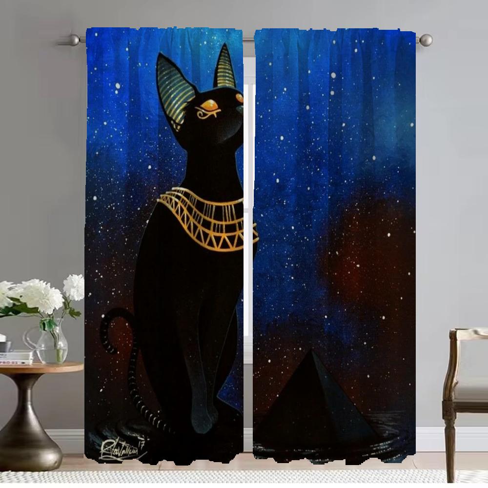 Art Mural Cat Anti-mosquito Curtains for Camera Blackout Curtain for Room 2 Panel Halloween Decoration Shades Partition Living