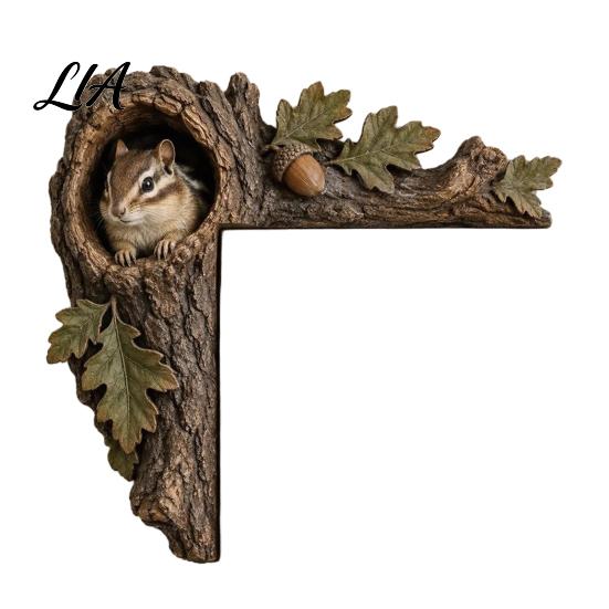 Wildlife Theme Interior Decor Chipmunk Tree Door Topper, Squirrel Owl Wooden Frame Sign, Funny Whimsical Handcrafted Wall Art Animals Corner Ornament,