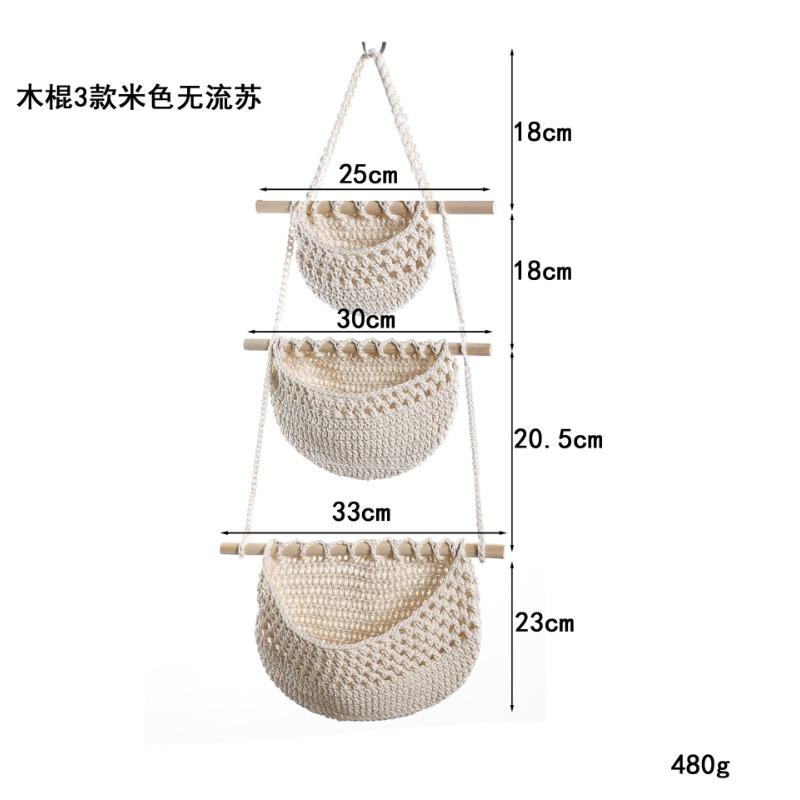 3-слойные настенные держатели для хранения на дверь и полки, хлопковая веревка, настенная корзина, сумка для хранения всякой всячины