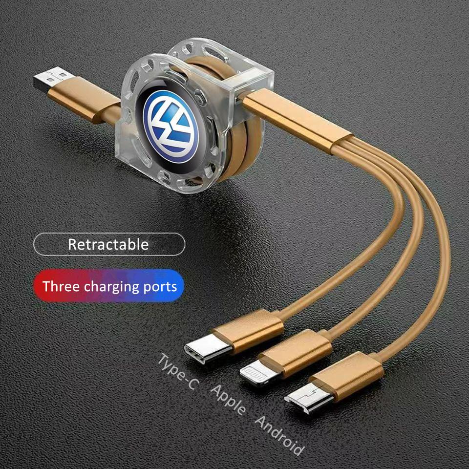 OBTLU1 New 3 In 1 Micro USB Type C Charging Cable Multi Charger For VW Volkswagen Golf Polo Passat Touran Accessories