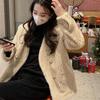 Женская зимняя шуба из искусственного меха норки с интегрированным мехом и V-образным вырезом, двубортное плюшевое пальто