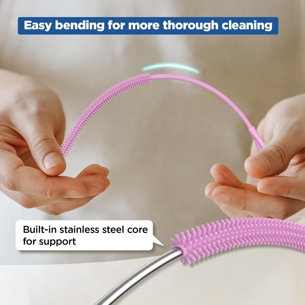 YOTIME Silicone Straw Cleaner Brush, 2Pcs Reble Straw Brush Extra Long for Cleaning Tumbler with Handle and Glass Metal Smoothie Straws, Non-slip