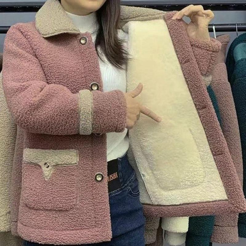 Women's Thickened Slim Autumn/Winter Short Coat - Fur & Leather Grain Fleece