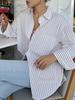 Женская повседневная полосатая рубашка с длинным рукавом, лето 2025