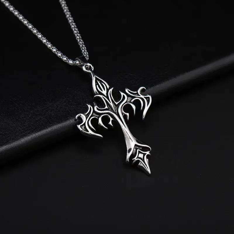 Men's Flame Cross Totem Retro Pendant Necklace