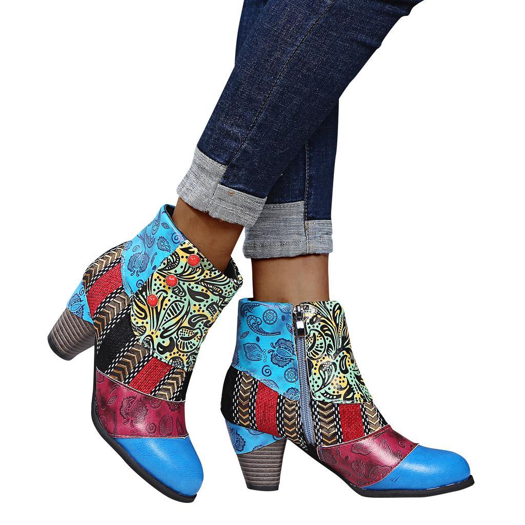  Сапоги Женская обувь Короткие сапоги с принтом Зимние и осенние ботинки