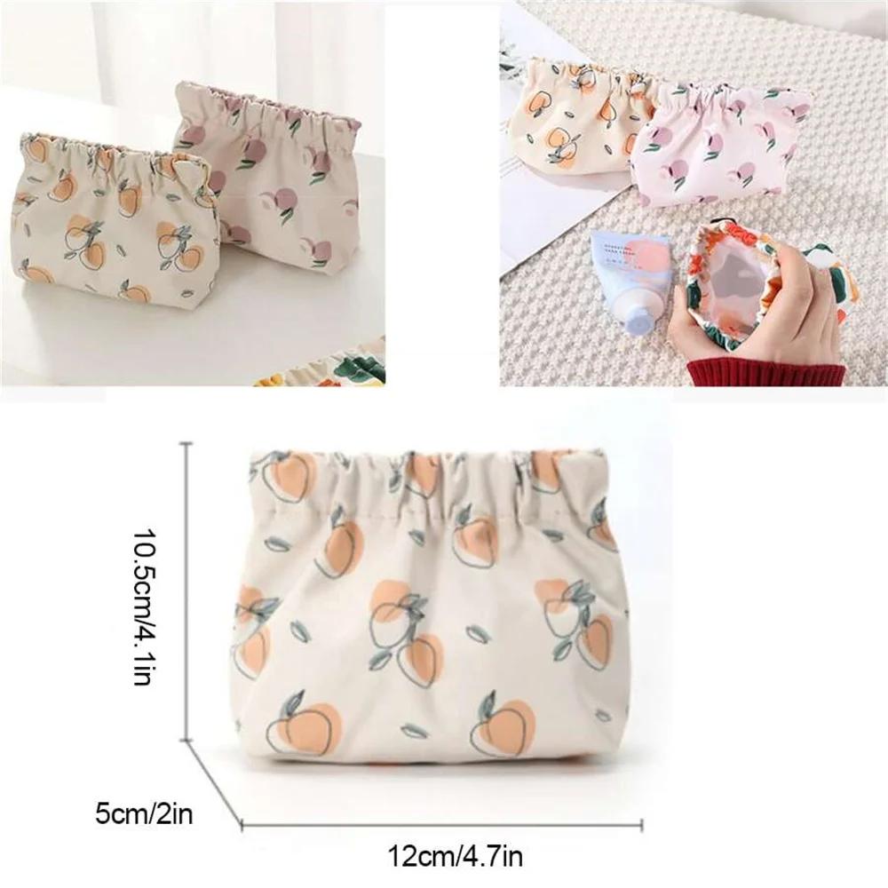 Cute Makeup Bag Cloth Storage Bag Automatic Closure Waterproof Purse Portable Earphone Charging Line Cosmetic Lipstick Jewelry
