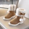 Children's Snow Boots, Winter Girls' Fleece Princess Leather Ankle Boots