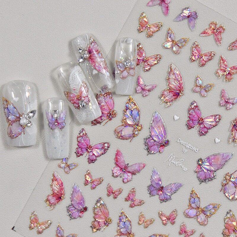 Butterfly Manicure Bronzing Laser Butterfly Bow Nail Stickers 3D Nail Decals Three-dimensional