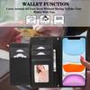 For iPhone 11 Cell Phone Case Lines Imprinted Built-in Mirror Anti-drop Leather Cover with 2 Straps