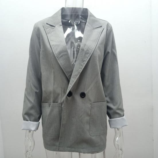 Блейзер офисный однобортный с длинным рукавом и большими карманами, модный, однотонный, с лацканами, для офиса