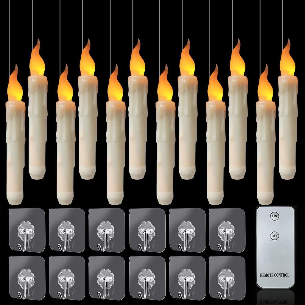 Flameless Floating LED Candles Set with Magic Wand Remote Control Warm White Flickering Light for Christmas Wedding Decor