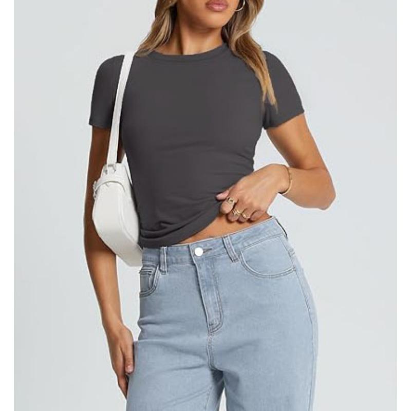 DAFIFY Женские модные повседневные летние весенние однотонные блузки и рубашки с короткими рукавами и круглым вырезом с принтом