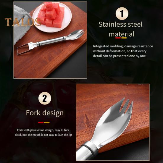 1/2Pcs Watermelon Fork Slicer Stainless Steel 2 In 1 Cutter Round Fork Head Portable Kitchen Fruit Cutting Fork for Watermelon Chunks Cake Bread