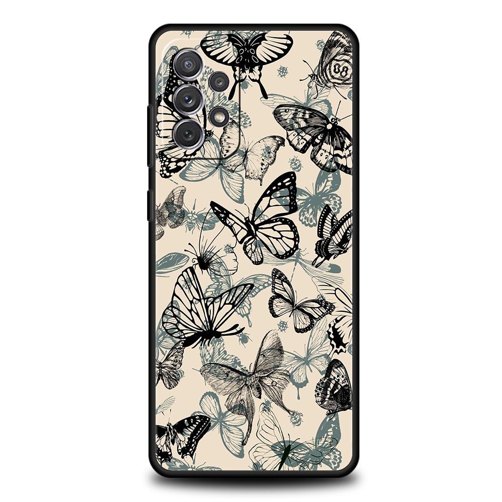 Модный Чехол для Телефона с Узором Бабочка и Цветок для Samsung Galaxy A55 A35 A15 A14 A13 A25 A54 A51 A71 A72 A73 A32 A41 Мягкий ТПУ