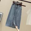 Women Split Denim Skirt Half-length Women's Mid Length High Waist Slim Wrap Hip Skirt Plus Size