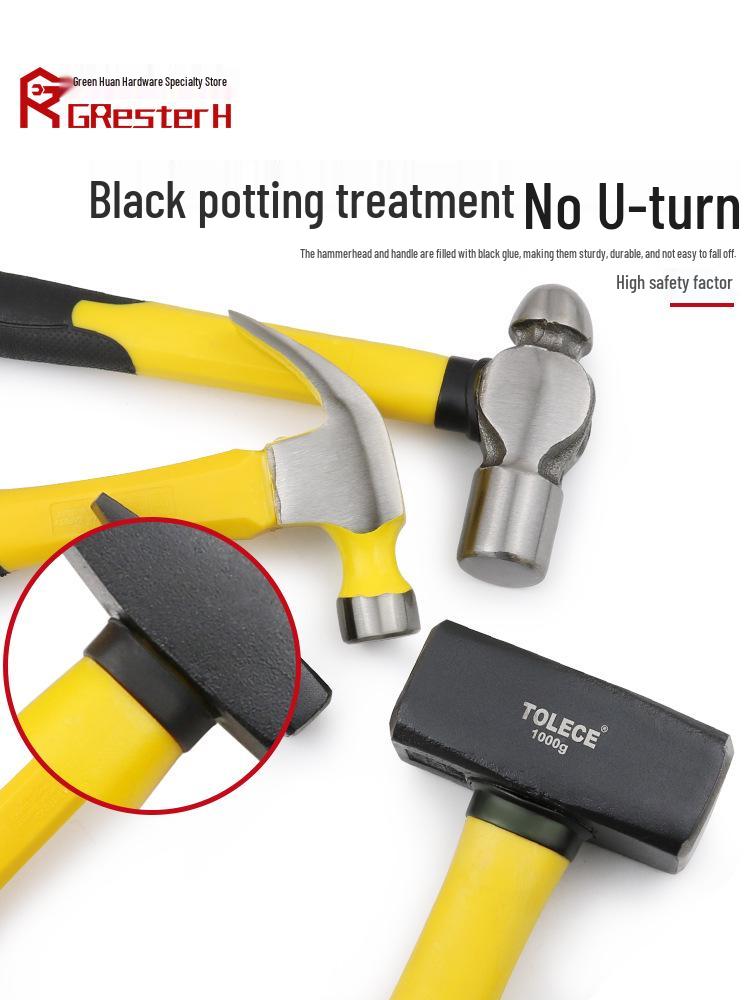 Восьмигранный стальной молоток каменщика с фибровой рукояткой - Молоток-гвоздодер с круглым бойком для деревообработки и кладки.