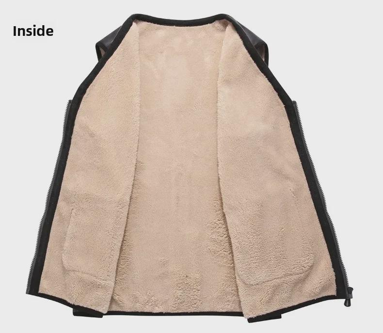 Мужской большой жилет из овчины: Повседневный толстый теплый жилет из серебристо-черного флиса, защищающий от холода и прилегающий.