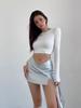 Silver PU Leather Skirt Women Y2k Sexy Slim Female Clothing Gothic V High Waist Slit Casual Short Skirts Streetwear