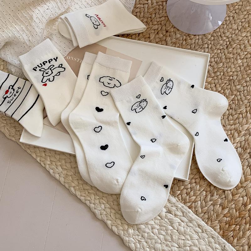 Женские осенние новые мультяшные милые щенки полосатые бесшовные белые гольфы-трубы