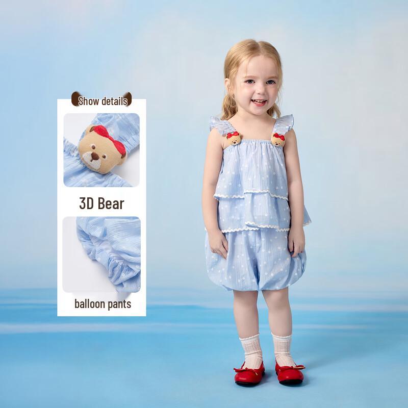 PawinPaw Baby Girl Bear Print Suspender Bloomer Set