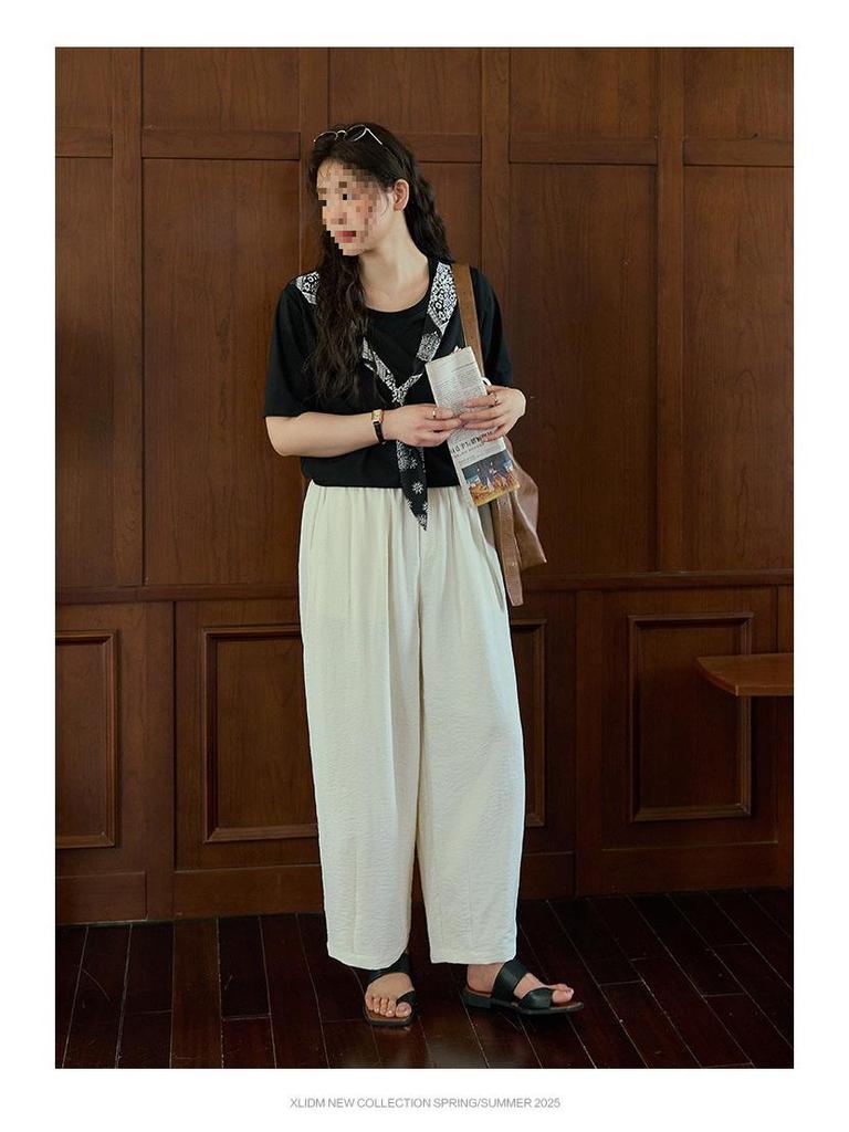 Xiao Li Plus Size Women's Milk Skin Balloon Pants: Easy-Care, Wrinkle-Resistant, Hip-Slimming Casual Summer Pants.
