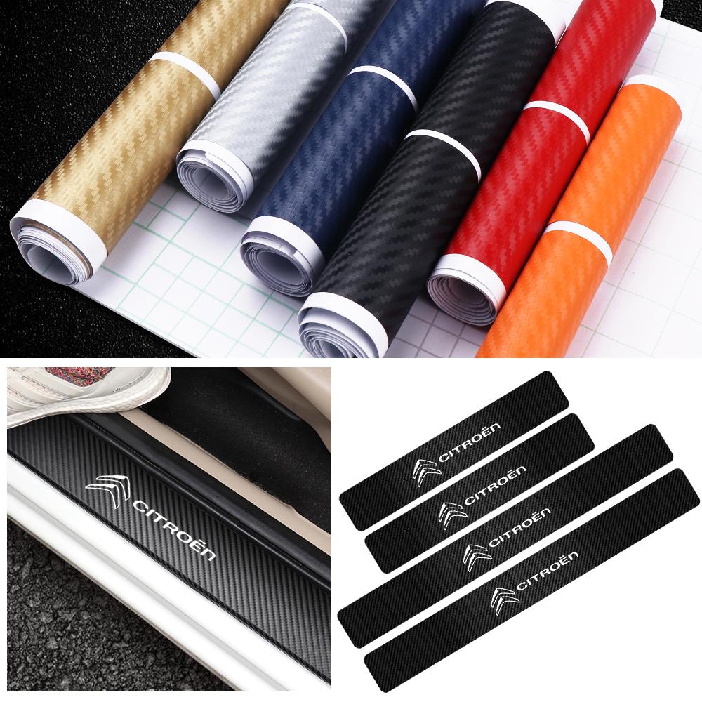 MVDC1 4Pcs Carbon Fiber Car Door Sill Plate Protectors Stickers For Citroen C1 C2 C3 C4 Grand Picasso C4L C5 C-ELYSEE Xsara Berlingo