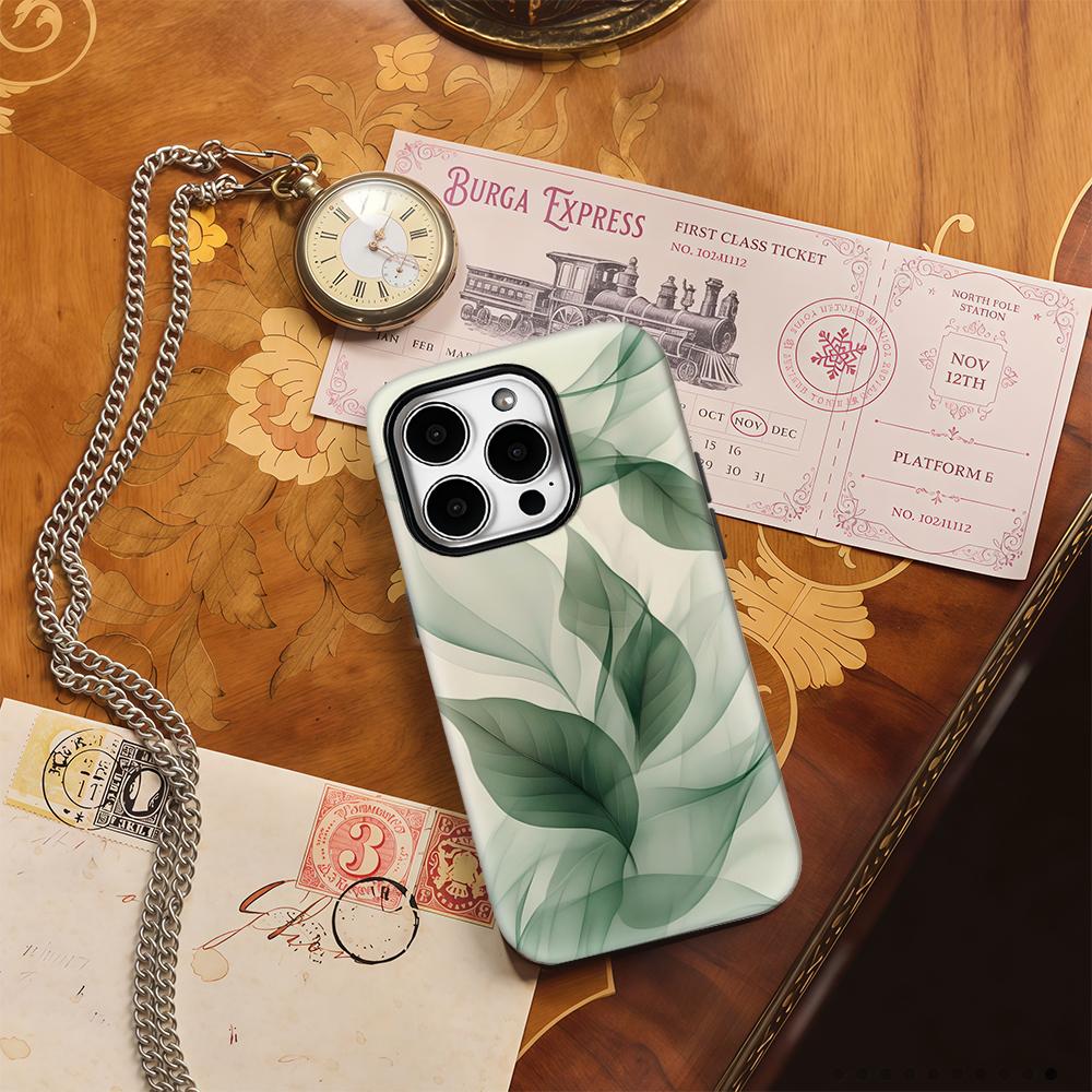 Прозрачный чехол для телефона с зелеными листьями для IPhone 17AIR 16E 16 15 14 13 12 11 17 Pro Max Plus Двухслойная задняя крышка