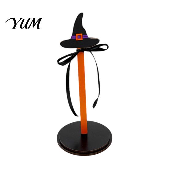 Wooden Kitchen Roll Stand Halloween Paper Towel Holder, Ghost/Pumpkin/Witch's Hat/Bat Decor, Vertical Holder Durable Wood Standing Reel for Countertop