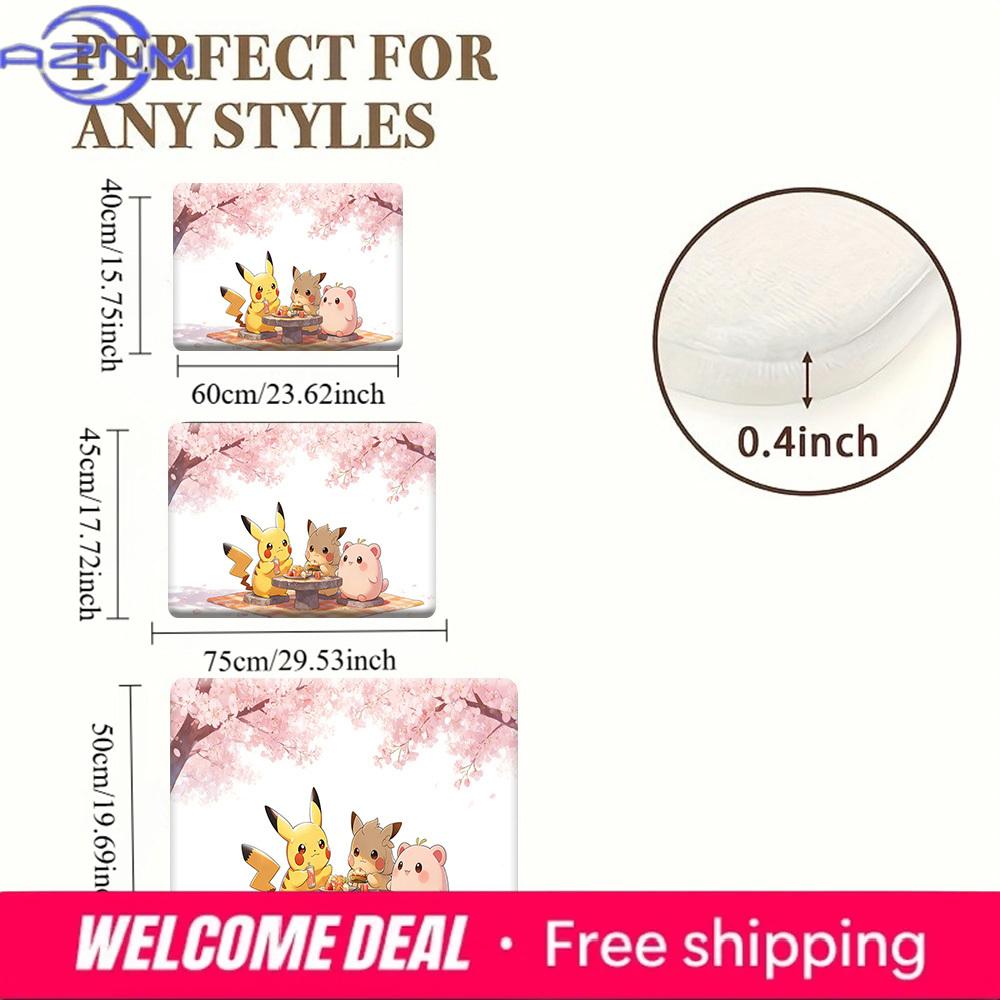 Pokemon Cherry Blossom Picnic Print Doormat Anti-slip Absorbent Floor Mat for Home Entrance Bedroom Living Room Decor