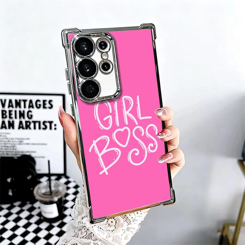 Girl Boss Lady Pink Plating Phone Case For Samsung Galaxy S24 S25 FE S26 Edge S23 Ultra S22 S21 Plus S20 Anti-Fall Airabag Cover