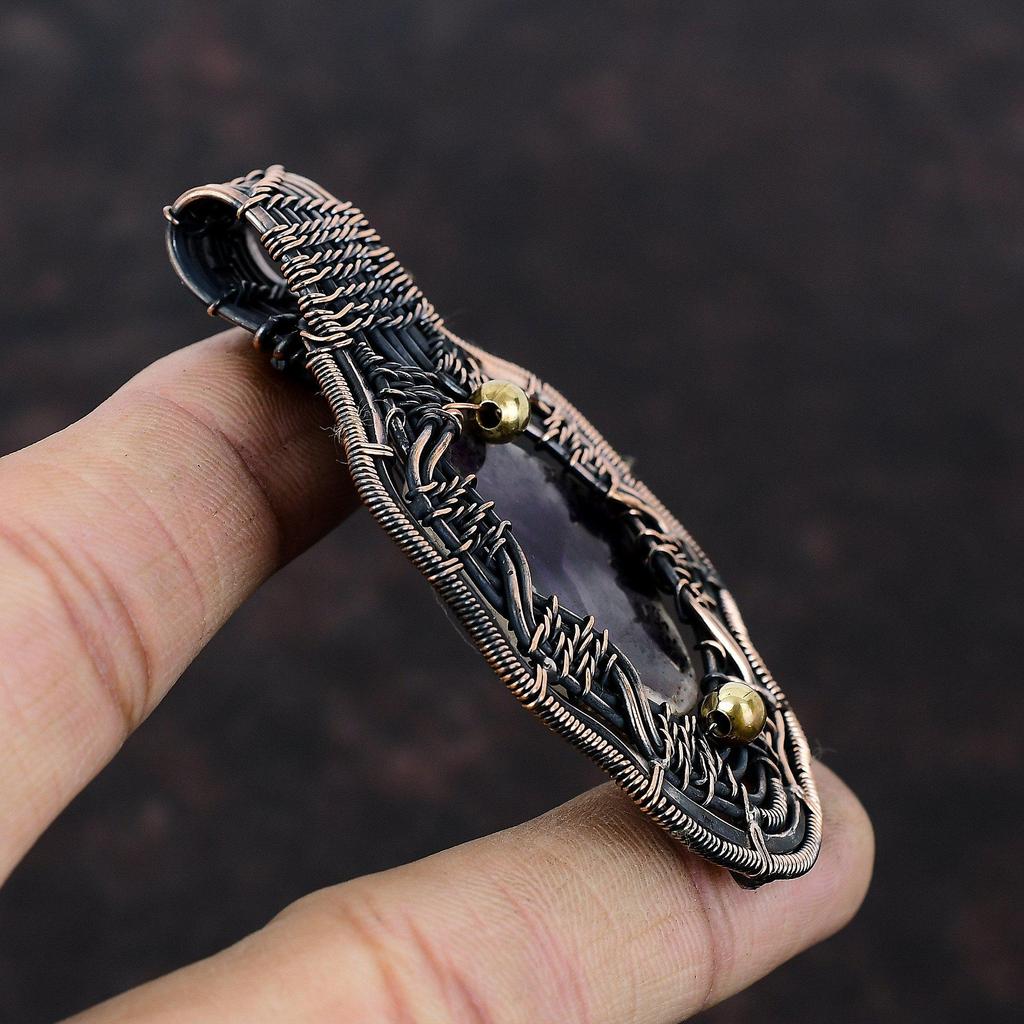 Кулон Super 23 Amethyst, обернутый медной проволокой, дизайнерское ювелирное украшение, подвеска с драгоценным камнем, изумительное медное ювелирное украшение, подвеска ручной работы, подарок для него