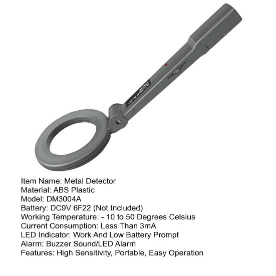 DM3004A Ручной металлоискатель Высокочувствительный звуковой сигнал Регулируемый портативный инструмент для поиска металла на батарейках для небольшого смотрового кабинета