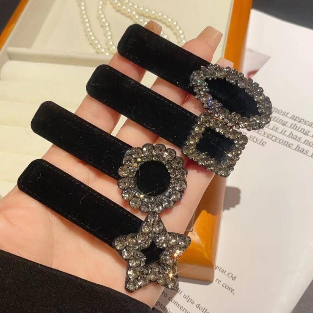 4pcs Rhinestone Small BB Clip Velvet Hair Clip French Women's Hairpins Hair Accessories