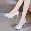 Fashion Aphixta 7cm Square Heels Silver Pump Women Luxury Wedding Pumps Shoes Square Heels Office Pump Big Size 44 Heeled Shoes Woman