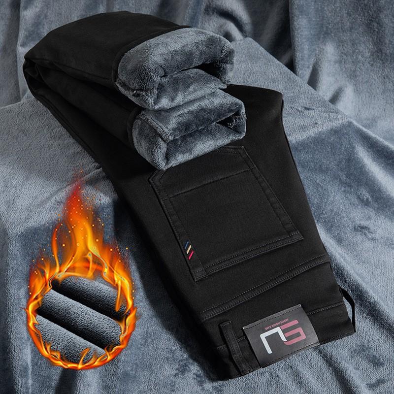 Джинсы брюки высокого класса осень и зима эластичный флис прямые брюки