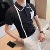 Мужская модная брендовая футболка-поло с коротким рукавом и лацканами, летняя футболка, корейская приталенная мода, новинка 2025 года, универсальный топ