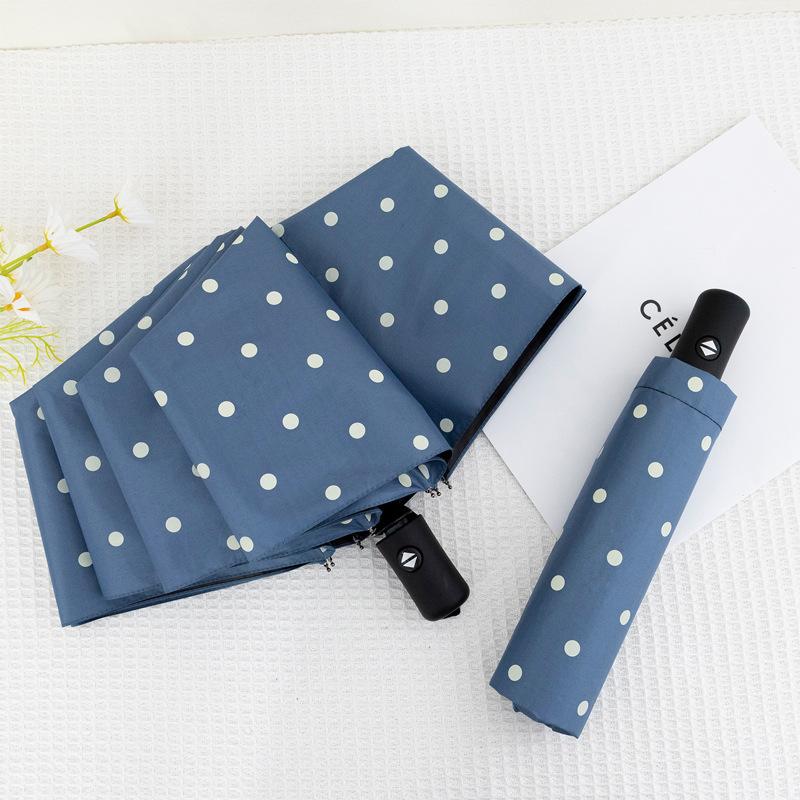 Stylish Polka Dot Auto-Folding Umbrella UPF 50+ Black Coated Sun & Rain Protection Compact Travel Umbrella