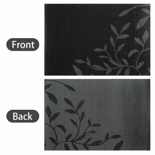 excovip Black Leaf Pattern Placemats, Nordic Style, Minimalist, Woven, Oil-Resistant, Non-Slip, Insulated, Washable, Rectangular, Imitation Linen PVC